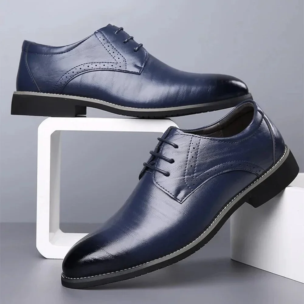 Santimon Men's US 6.5-11 Blue Casual Brogues Derby Lace Up Classic Dress Shoes